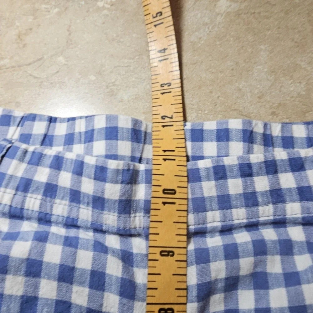 J Jill Linen Stretch Pants Women L Blue Gingham Check‎ Crop Cottagecore Picnic